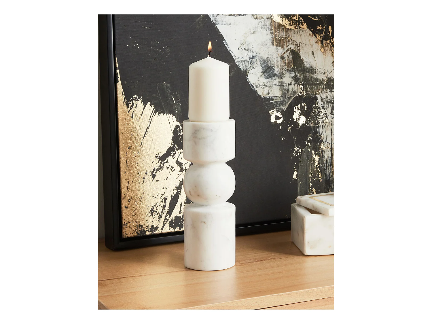 Bougeoir IOANNINA Pierre 20 cm Blanc