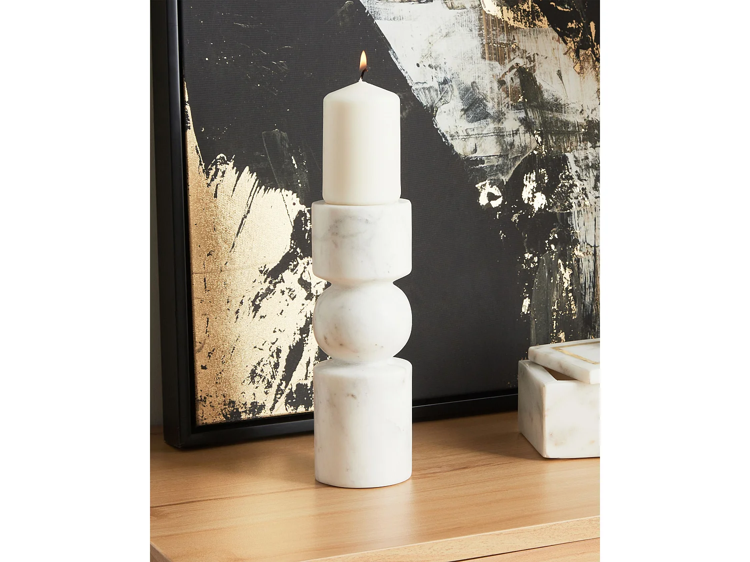 Bougeoir IOANNINA Pierre 20 cm Blanc