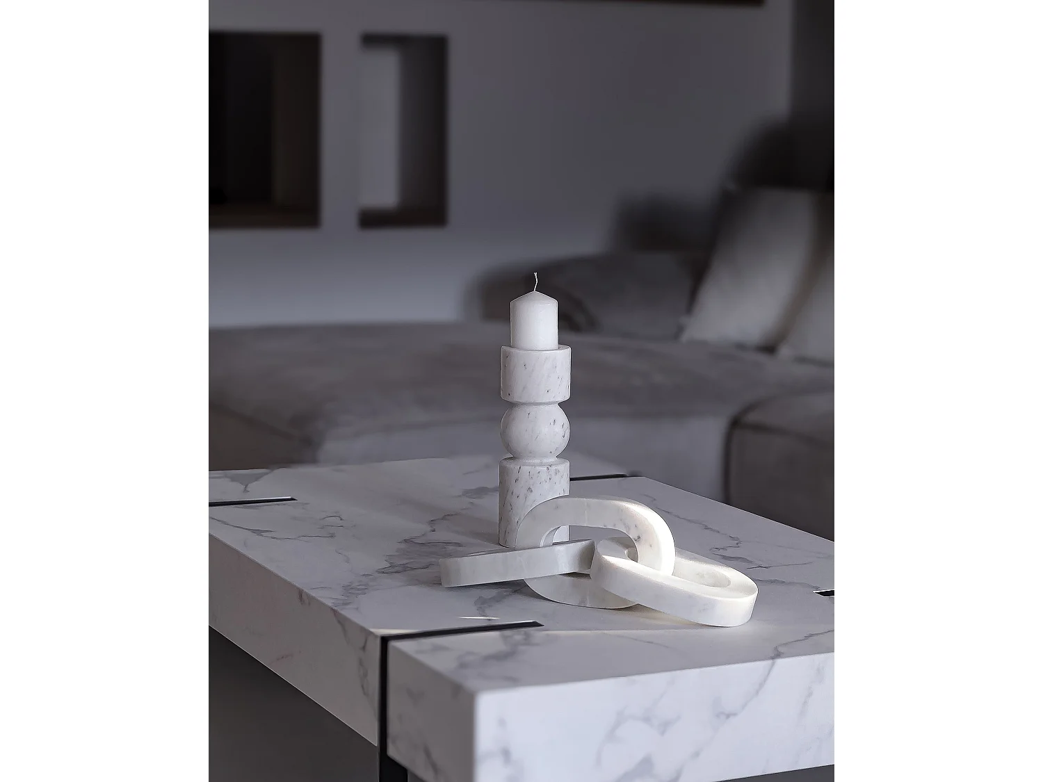 Bougeoir IOANNINA Pierre 20 cm Blanc