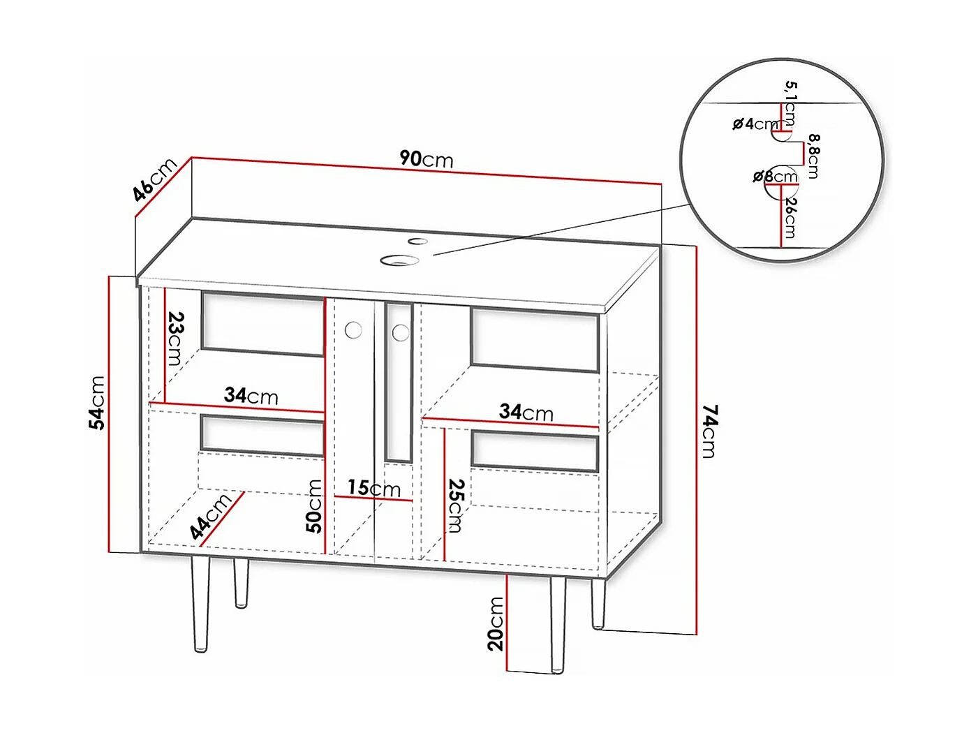 Meuble de salle de bain "Abires" - 90 x 46 x 74 cm - Blanc