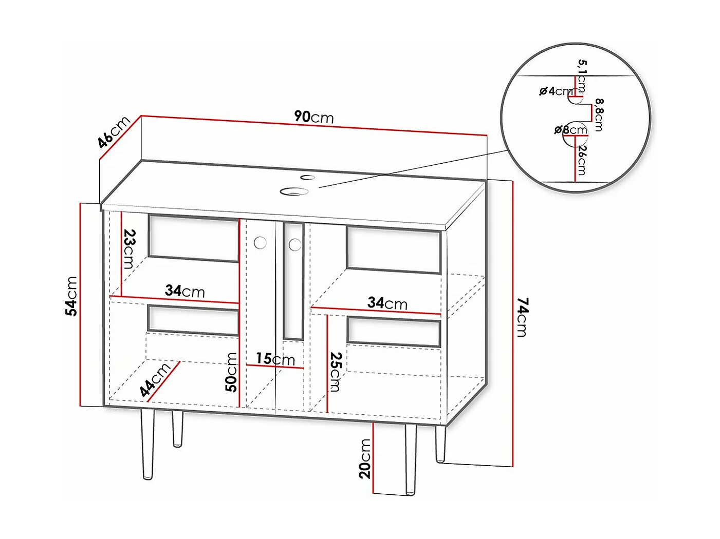 Meuble de salle de bain "Abires" - 90 x 46 x 74 cm - Noir