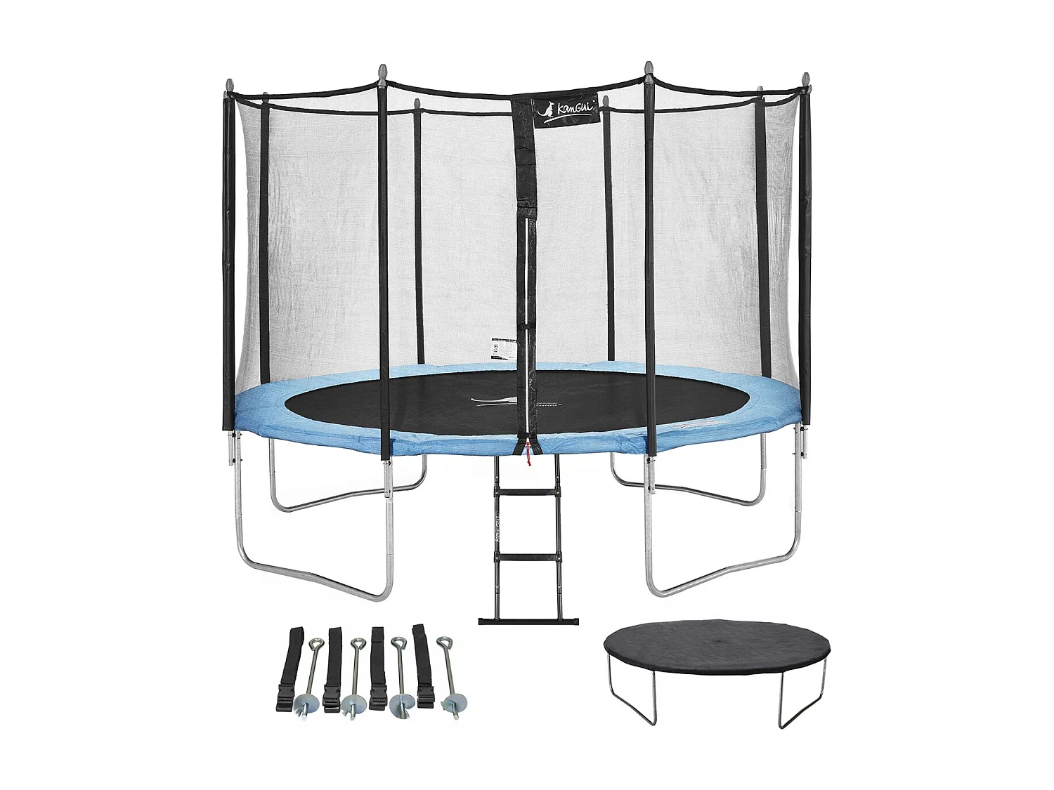 Kangui - Trampoline de jardin 426 cm + filet de sécurité + échelle + bâche de protection + kit d'ancrage | Normes EU | Montage facile