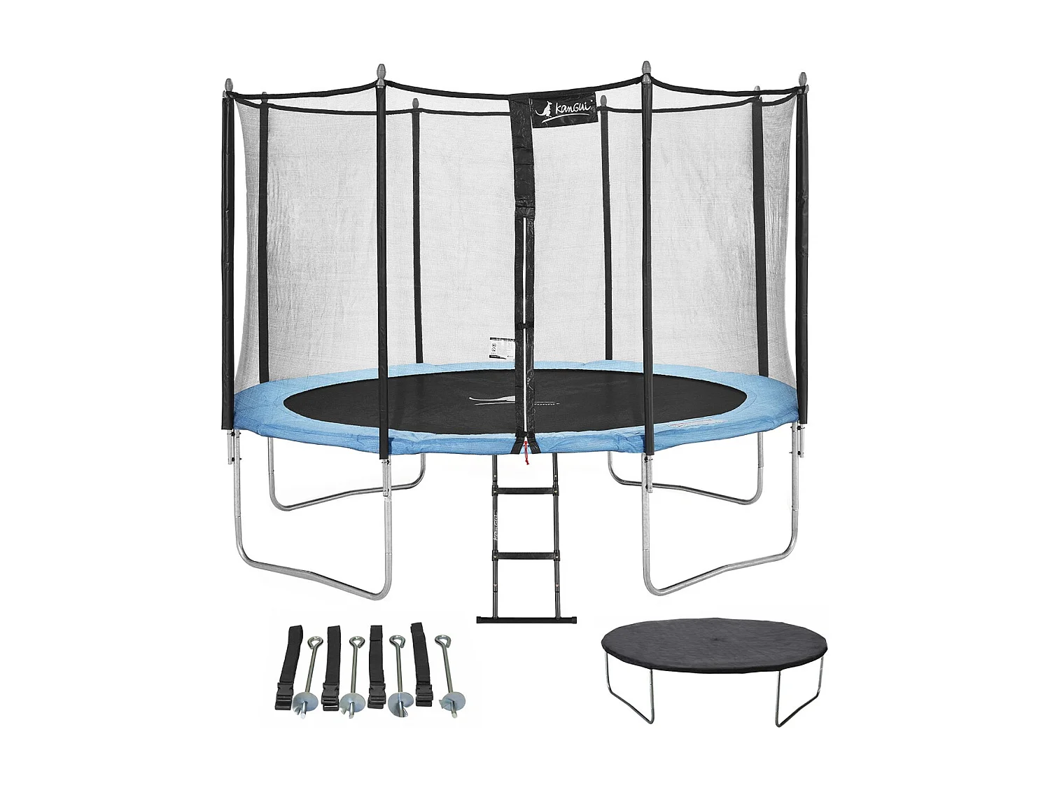 Kangui - Trampoline de jardin 366 cm + filet de sécurité + échelle + bâche de protection + kit d'ancrage | Normes EU | Montage facile