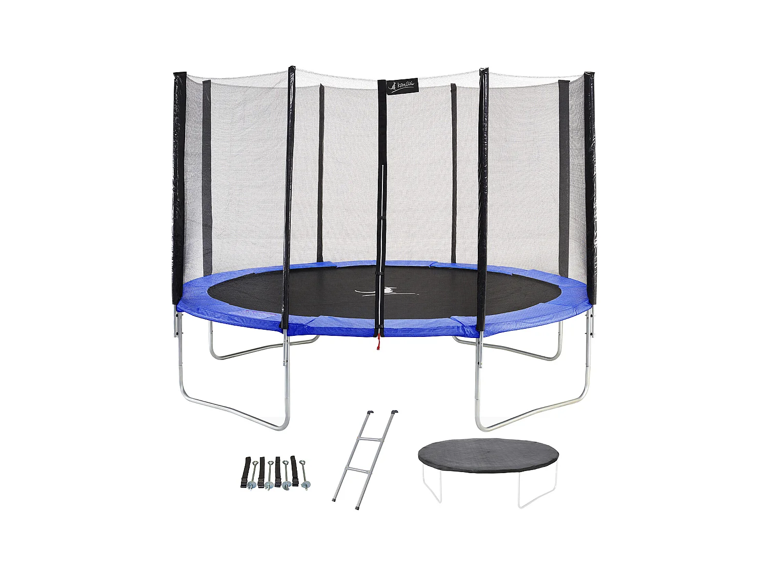 Trampoline rond Bleu Ø360cm avec filet, échelle, bâche et kit ancrage