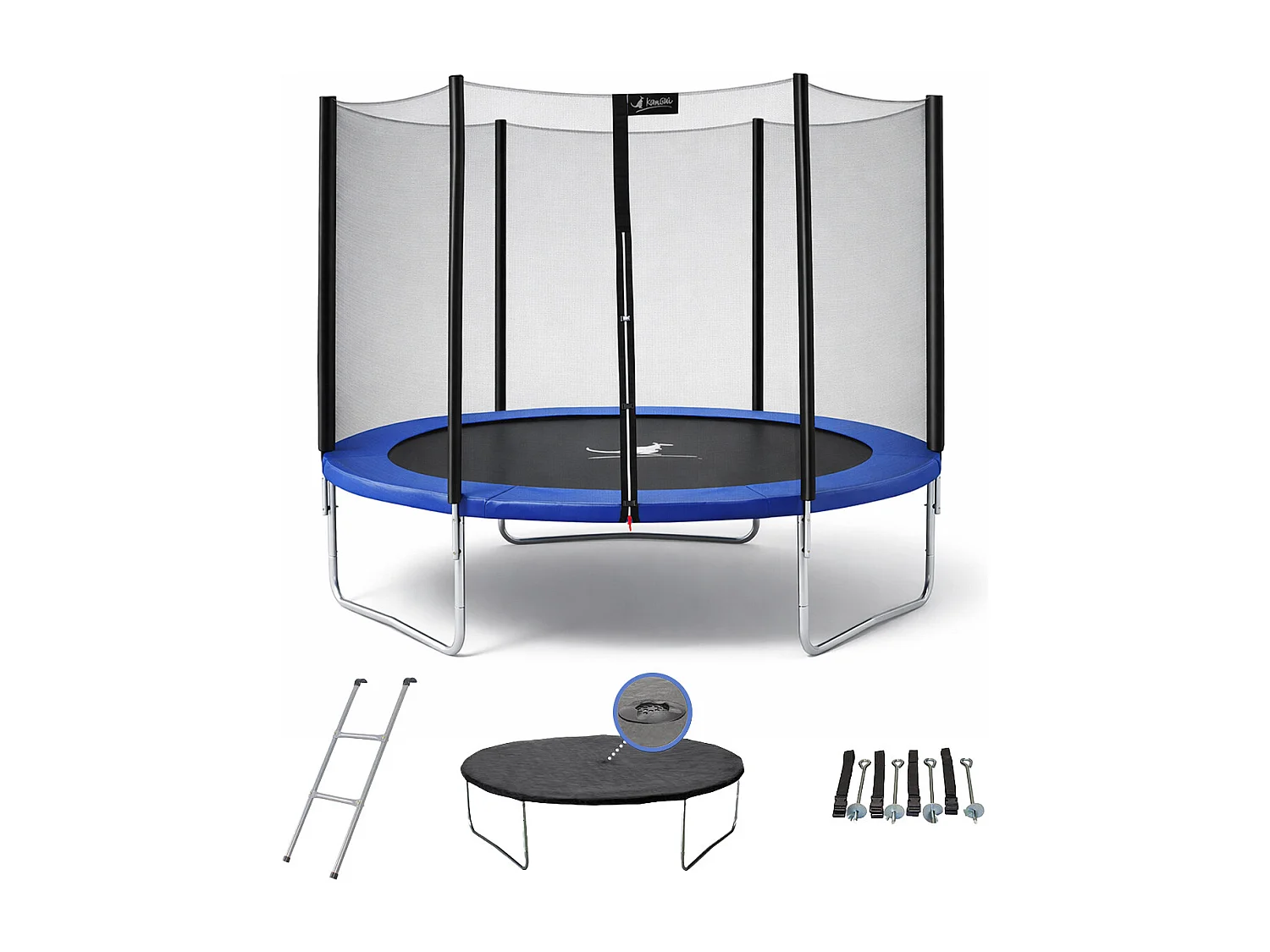 Trampoline rond Bleu Ø250cm avec filet, échelle ,bâche et kit ancrage