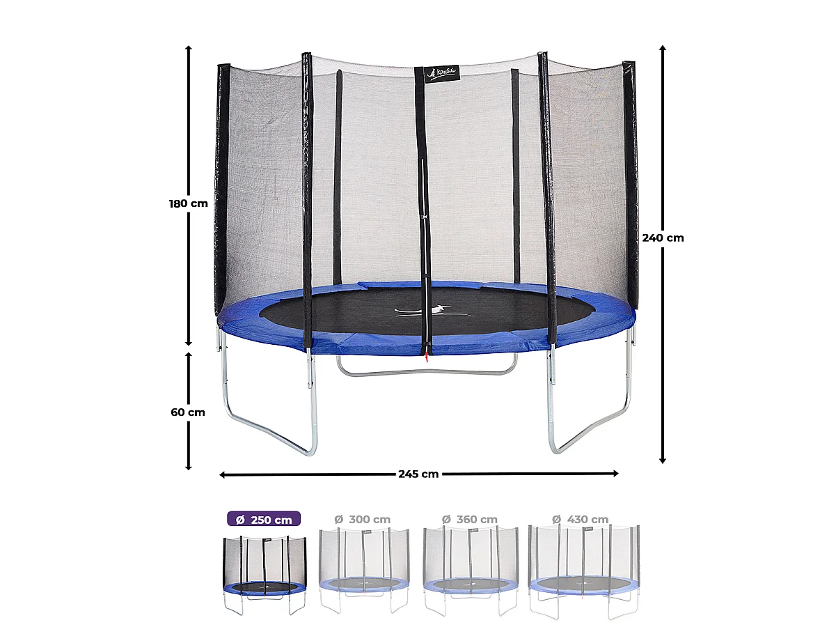 Trampoline rond Bleu Ø250cm avec filet de protection