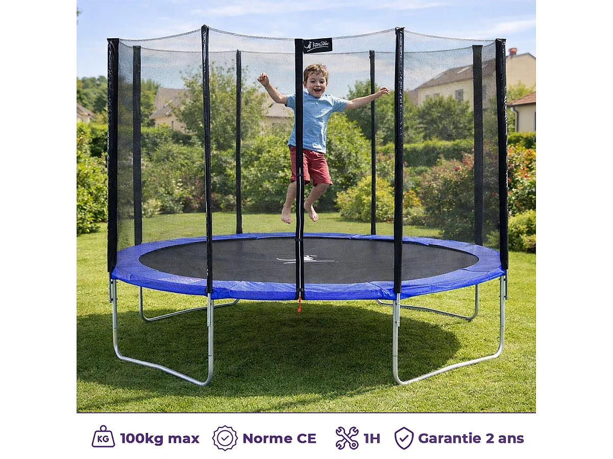 Trampoline rond Bleu Ø360cm avec filet de protection
