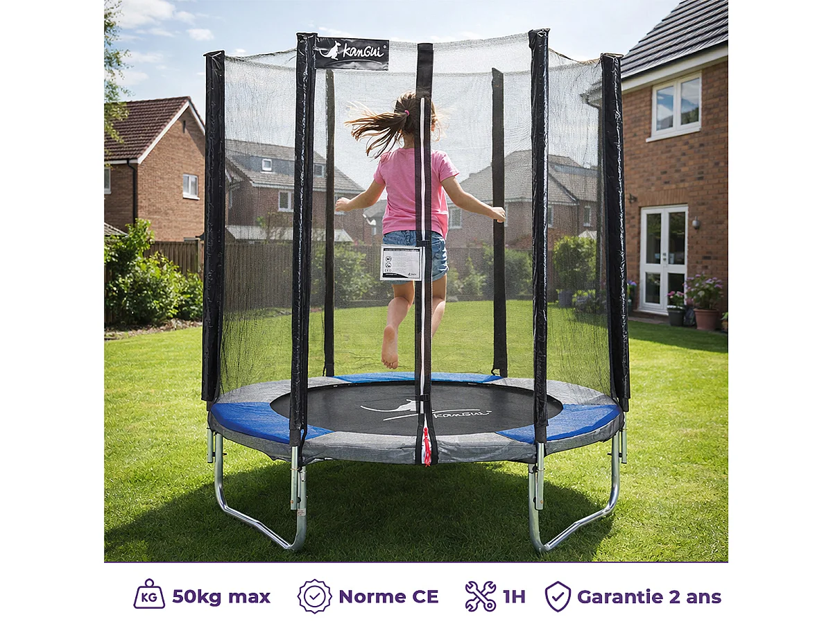 Kangui - Trampoline rond Ø180cm avec filet de sécurité - RALLI