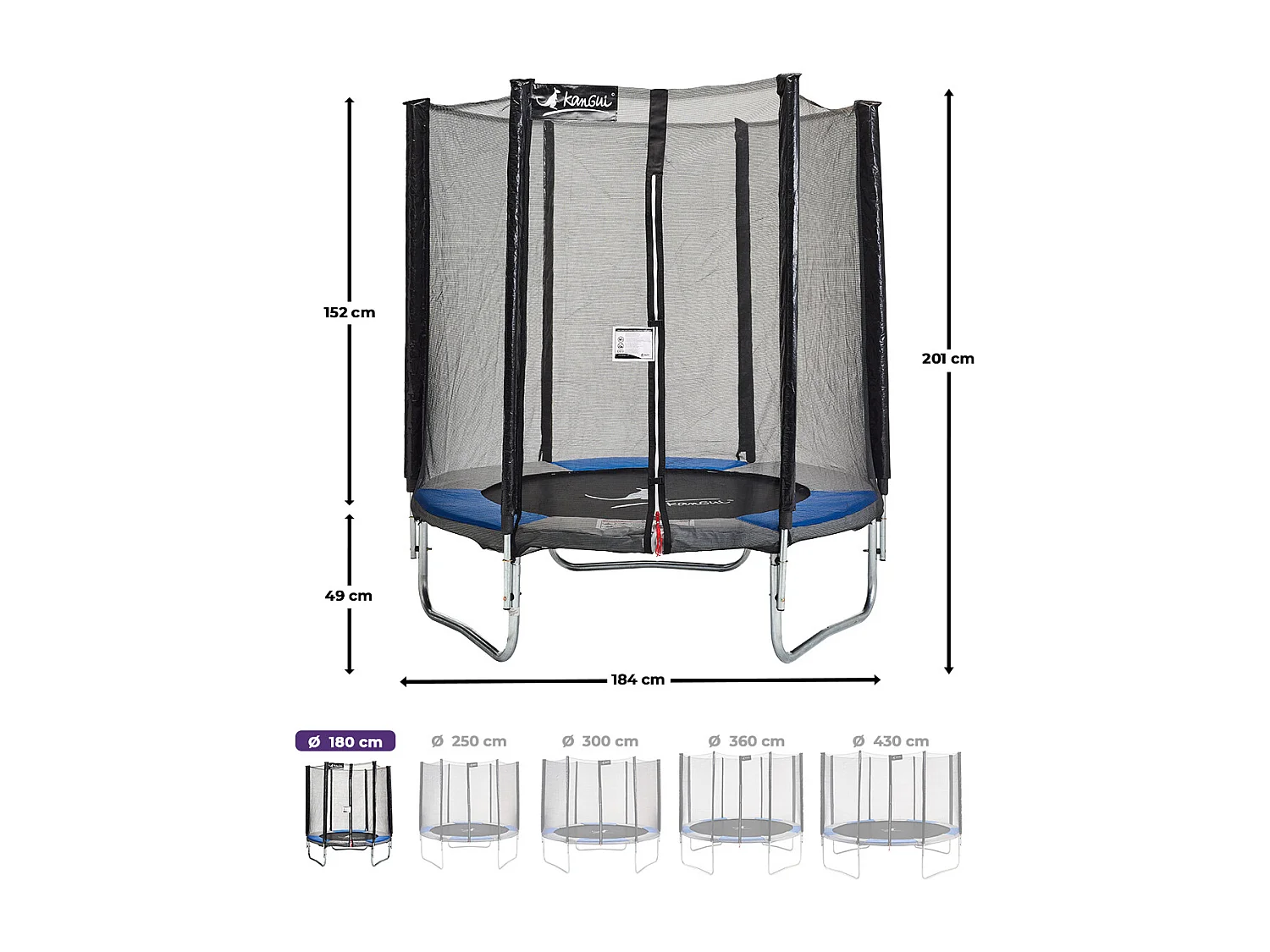 Kangui - Trampoline rond Ø180cm avec filet de sécurité - RALLI