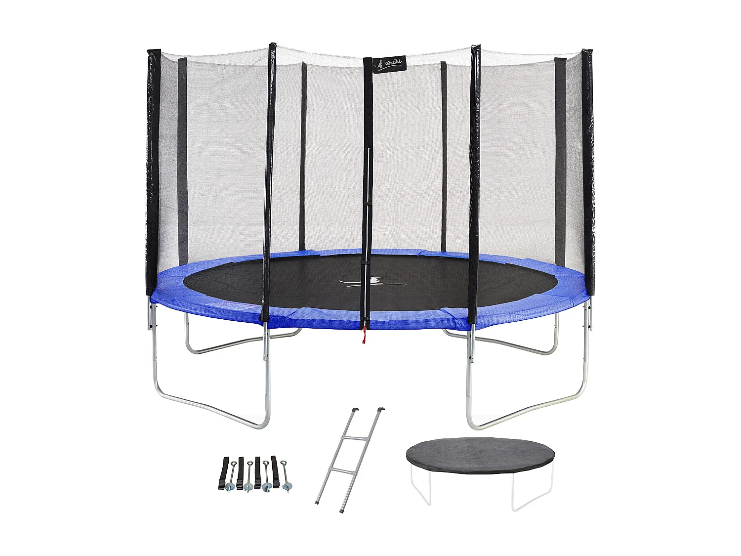 Trampoline rond Bleu Ø430cm avec filet, échelle, bâche et kit ancrage