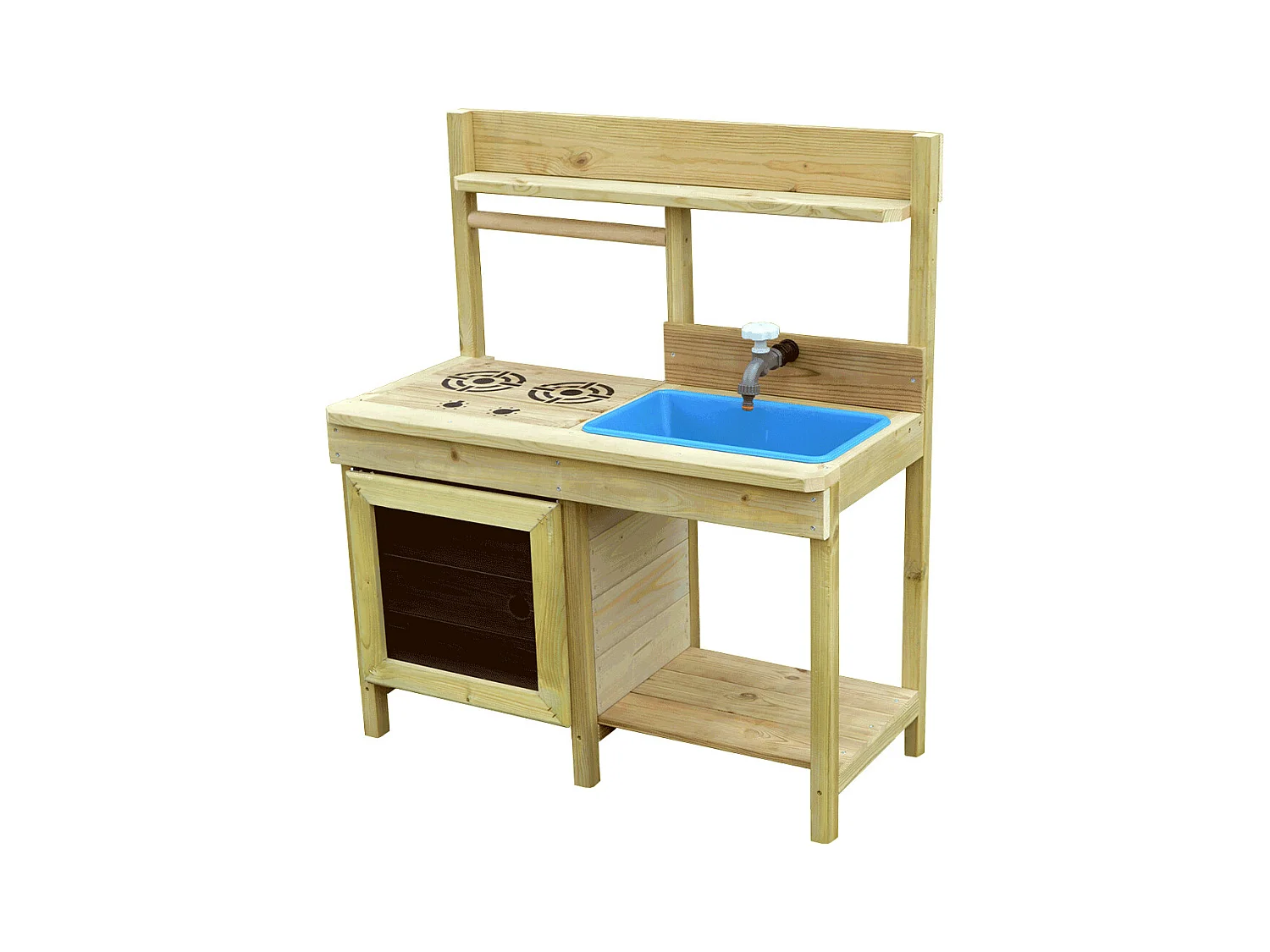 KANGUI - Cuisine extérieure bois FSC, bac à eau, robinet, évier pour jeux aux jardin
