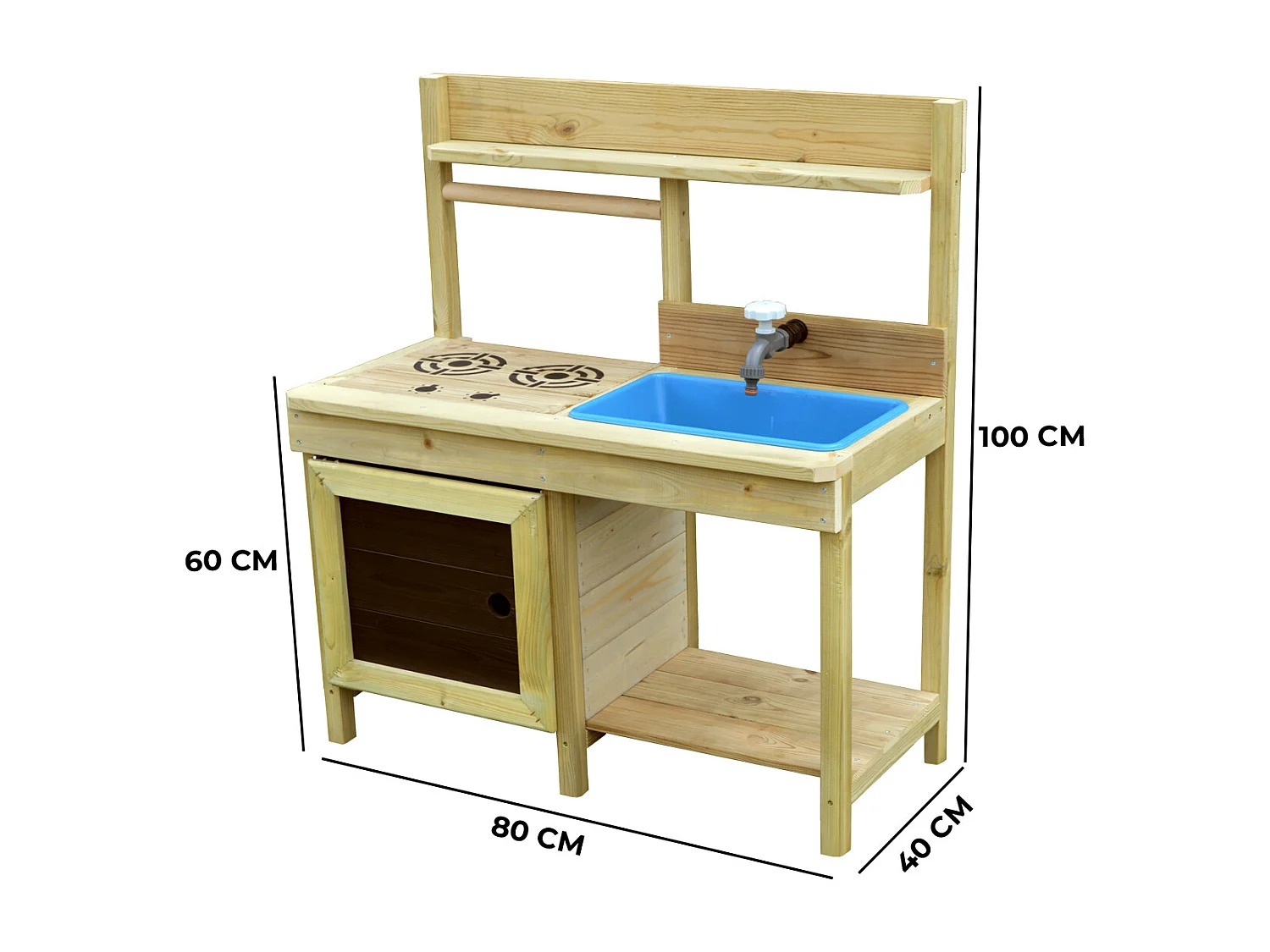 KANGUI - Cuisine extérieure bois FSC, bac à eau, robinet, évier pour jeux aux jardin