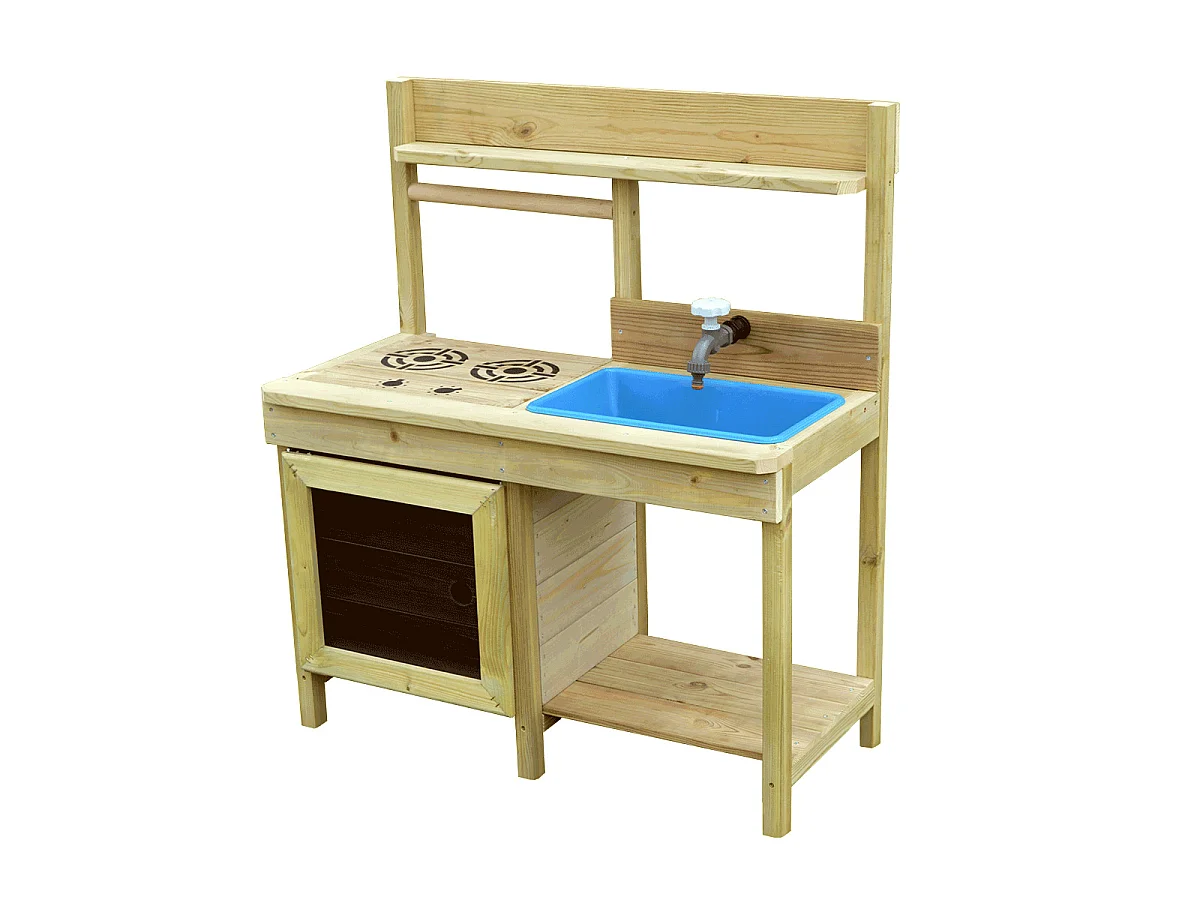 KANGUI Cuisine extérieure bois FSC, bac à eau, robinet, évier pour jeux aux jardin