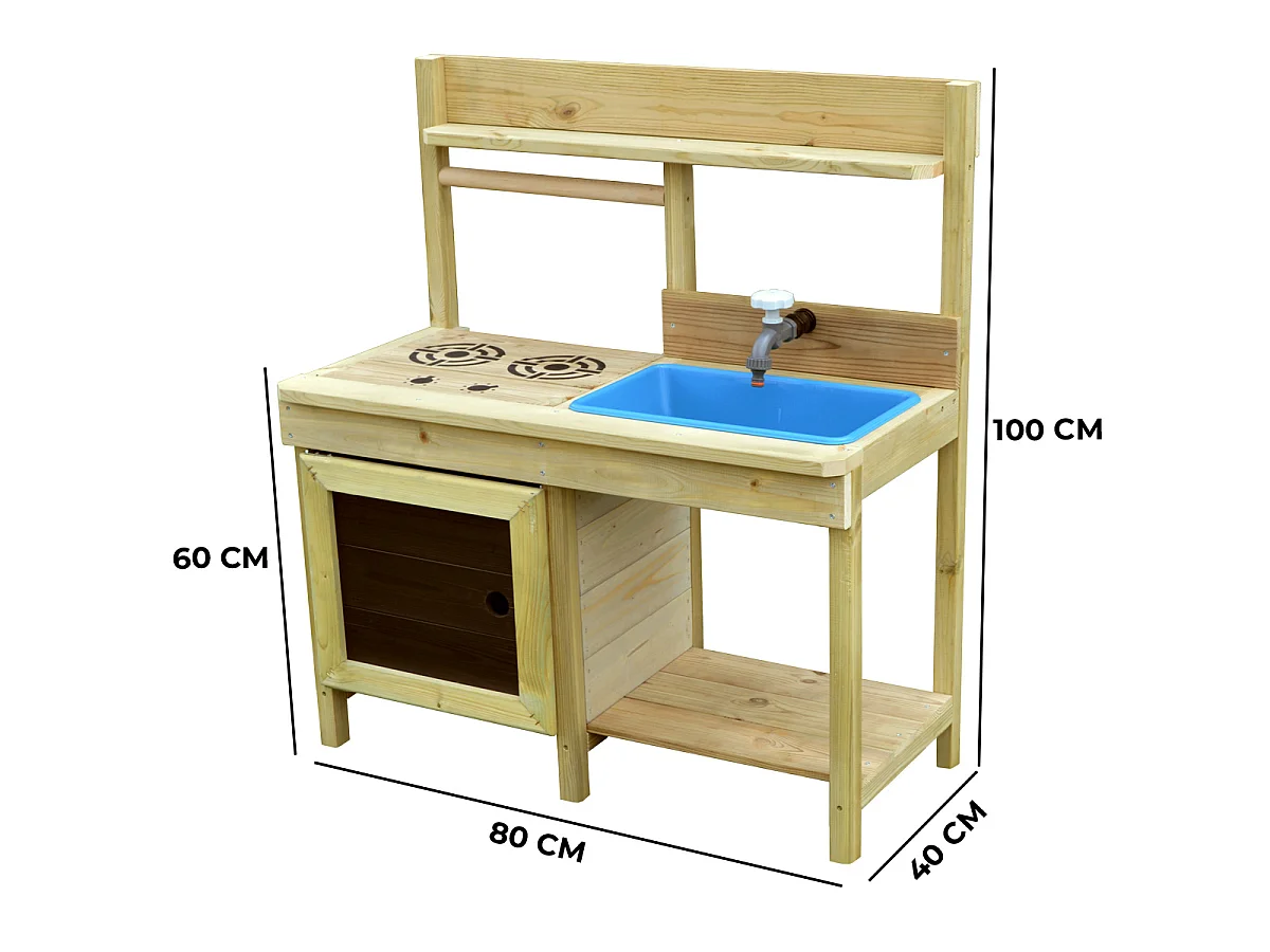 KANGUI Cuisine extérieure bois FSC, bac à eau, robinet, évier pour jeux aux jardin