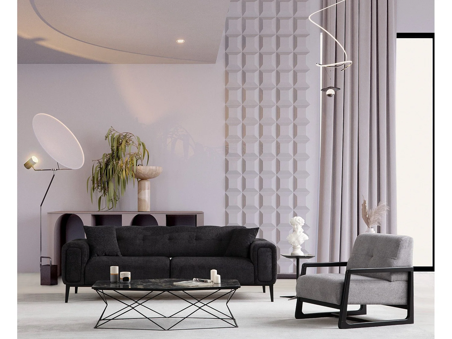 Canapé moderne convertible 3 places Marito Tissu Noir