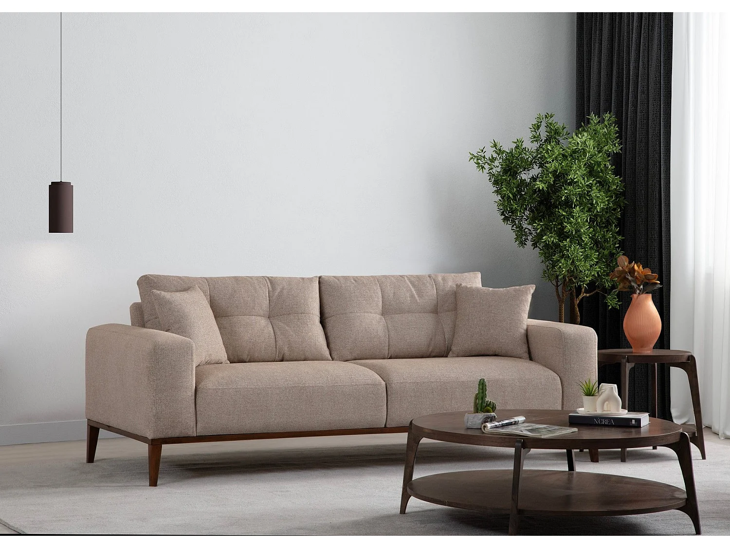 Canapé moderne 3 places convertible Detliso Tissu Beige