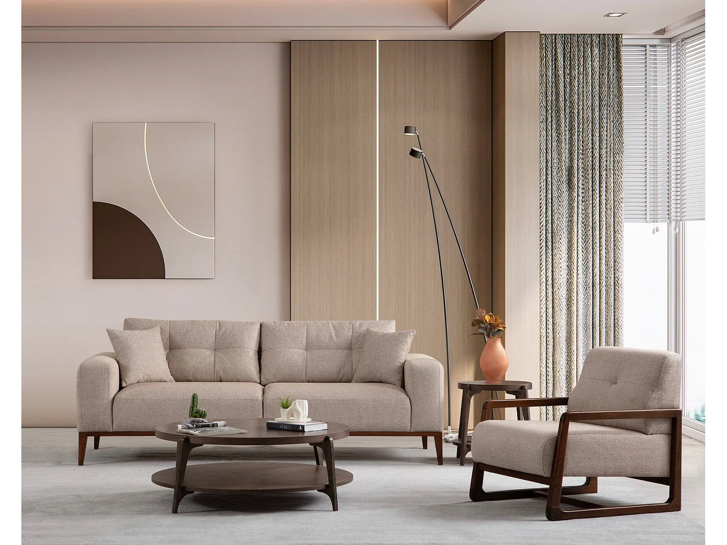 Canapé moderne 3 places convertible Detliso Tissu Beige