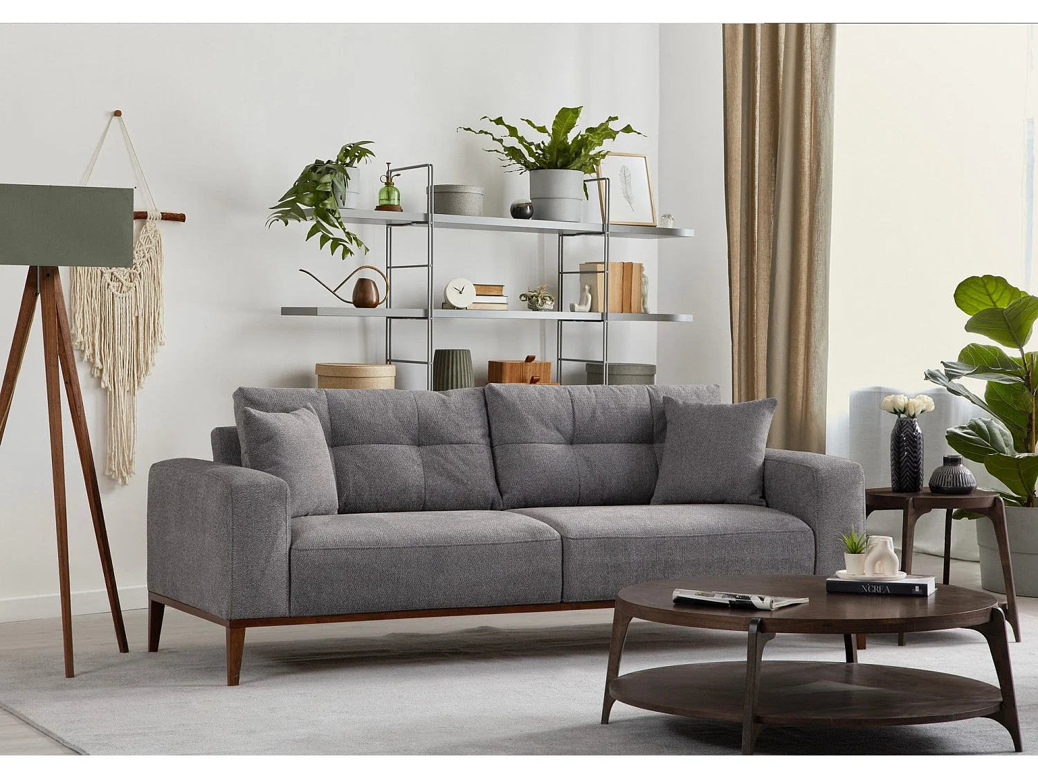 Canapé moderne 3 places convertible Detliso Tissu Gris clair