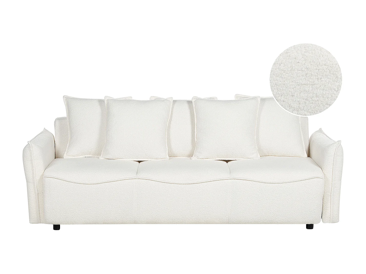 Sofa rozkładana KRAMA Boucle Biały ze schowkiem dla 3 osób