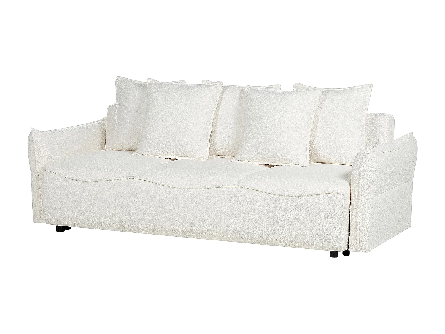 Sofa rozkładana KRAMA Boucle Biały ze schowkiem dla 3 osób