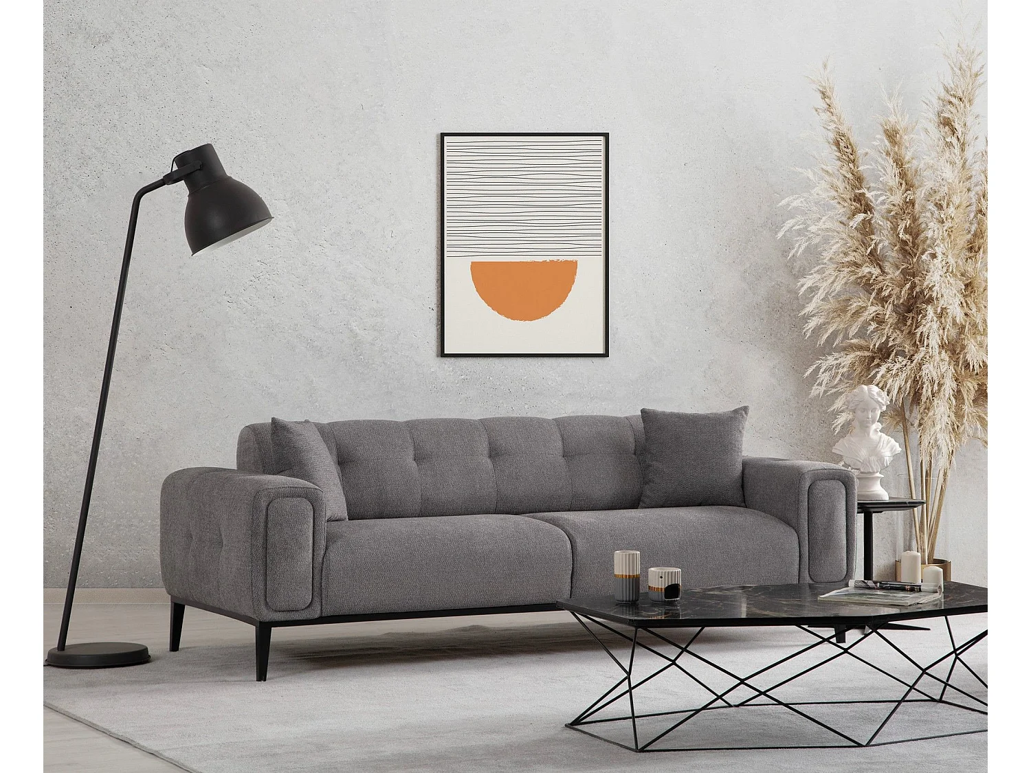 Canapé moderne convertible 3 places Marito Tissu Gris clair