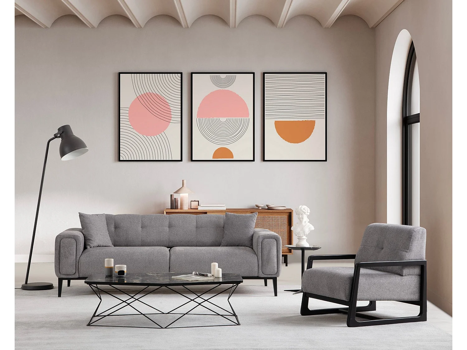 Canapé moderne convertible 3 places Marito Tissu Gris clair