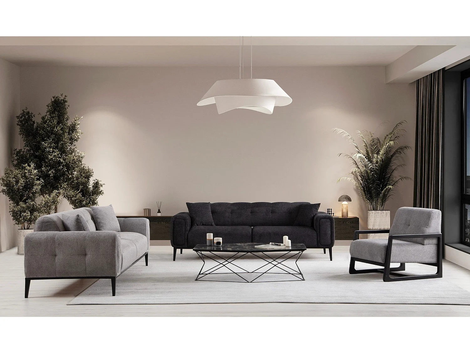 Canapé moderne convertible 3 places Marito Tissu Gris clair