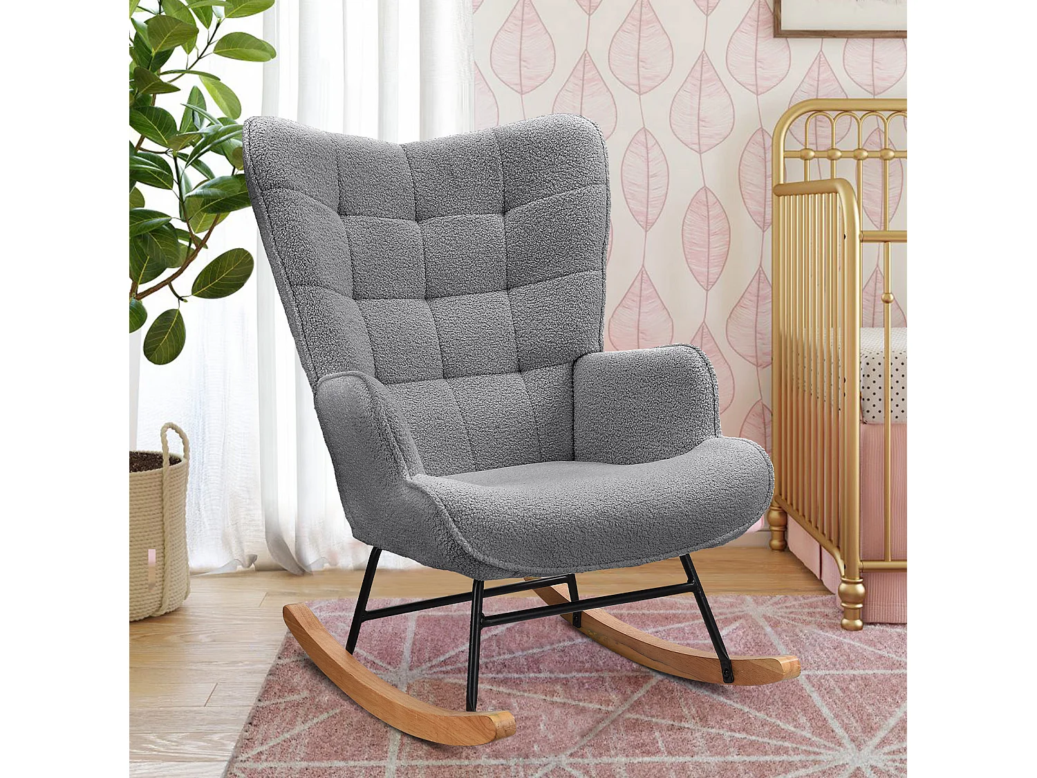 Cadeira de balanço - Cadeira de sala para quarto - Capacidade de carga até 120 kg - Poliéster - Cinza - 68 x 75 x 92 cm