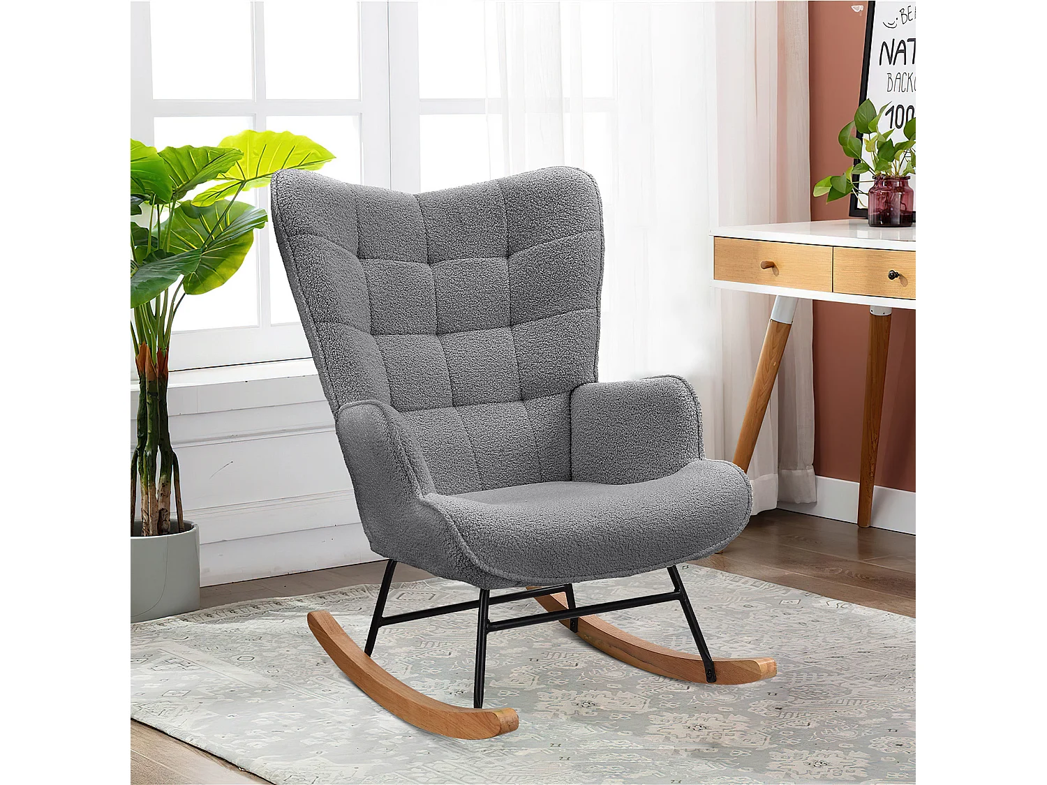 Cadeira de balanço - Cadeira de sala para quarto - Capacidade de carga até 120 kg - Poliéster - Cinza - 68 x 75 x 92 cm