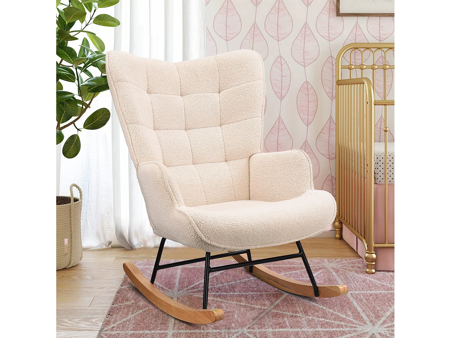 Fauteuil à bascule - Fauteuil de salon pour chambre à coucher - Charge maximale 120 kg - Polyester - Beige - 68 x 75 x 92 cm