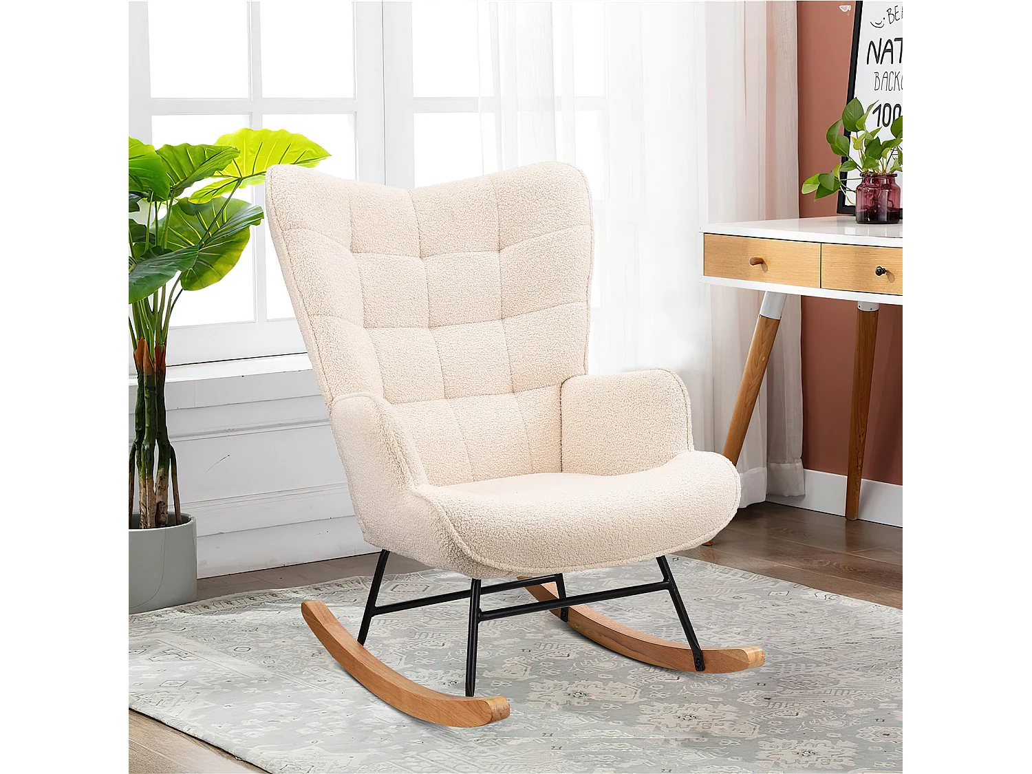 Fauteuil à bascule - Fauteuil de salon pour chambre à coucher - Charge maximale 120 kg - Polyester - Beige - 68 x 75 x 92 cm