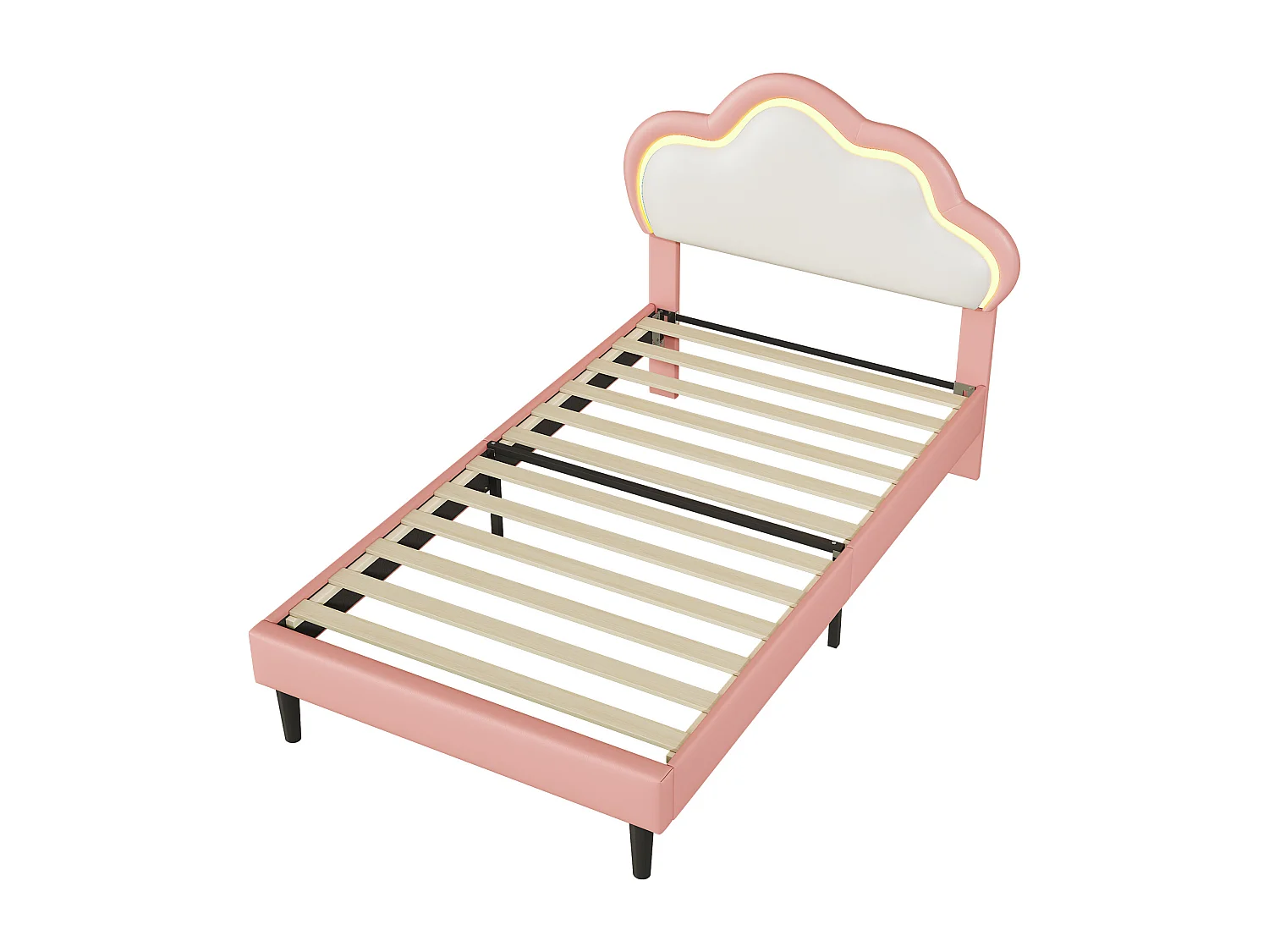 Bett 90x200 cm - Kinderbett mit Kopfteil - LED-Licht - PU - Rosa