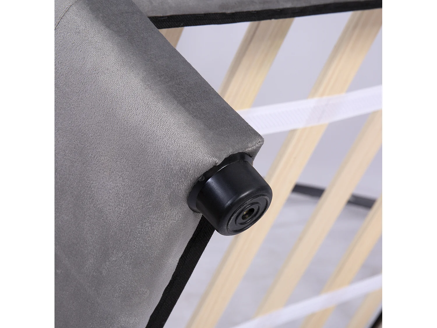 Lit capitonné 90x200 cm - Lit enfant 2 tiroirs - Lit simple - Gris - Tissu velours