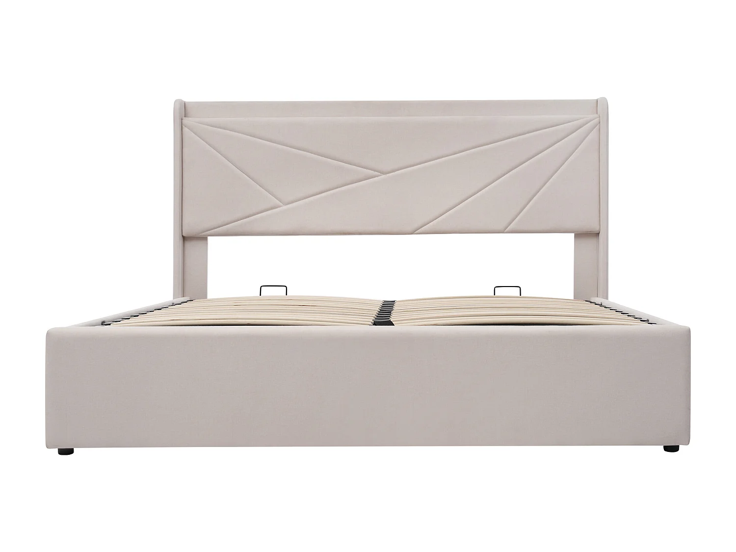 Lit avec rangement - 140x200 cm - Lit double avec fonction de charge USB Type C, tête de lit - matière lin - beige