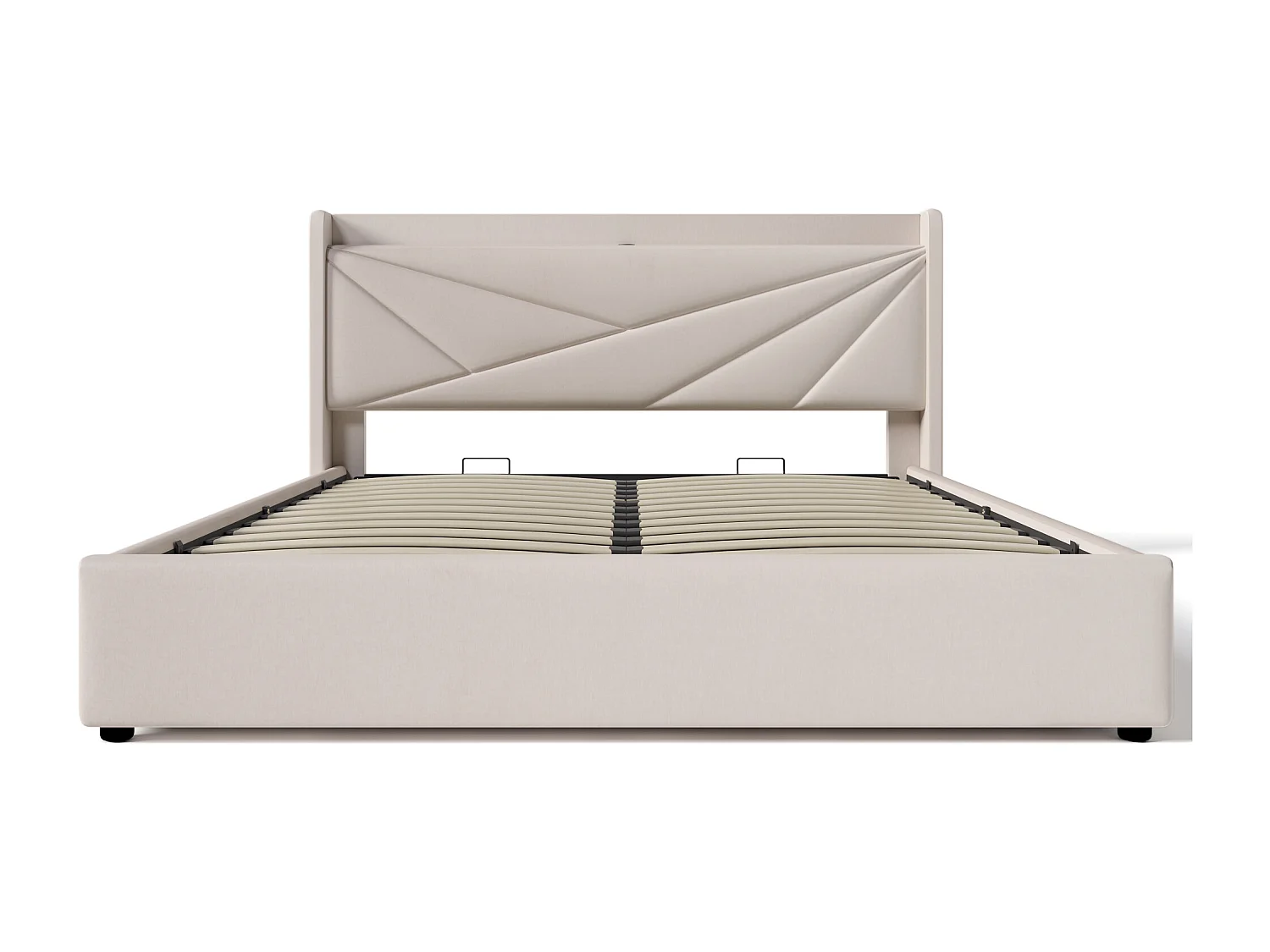 Lit avec rangement - 160x200 cm - Lit double avec fonction de charge USB Type C, tête de lit - matière lin - beige