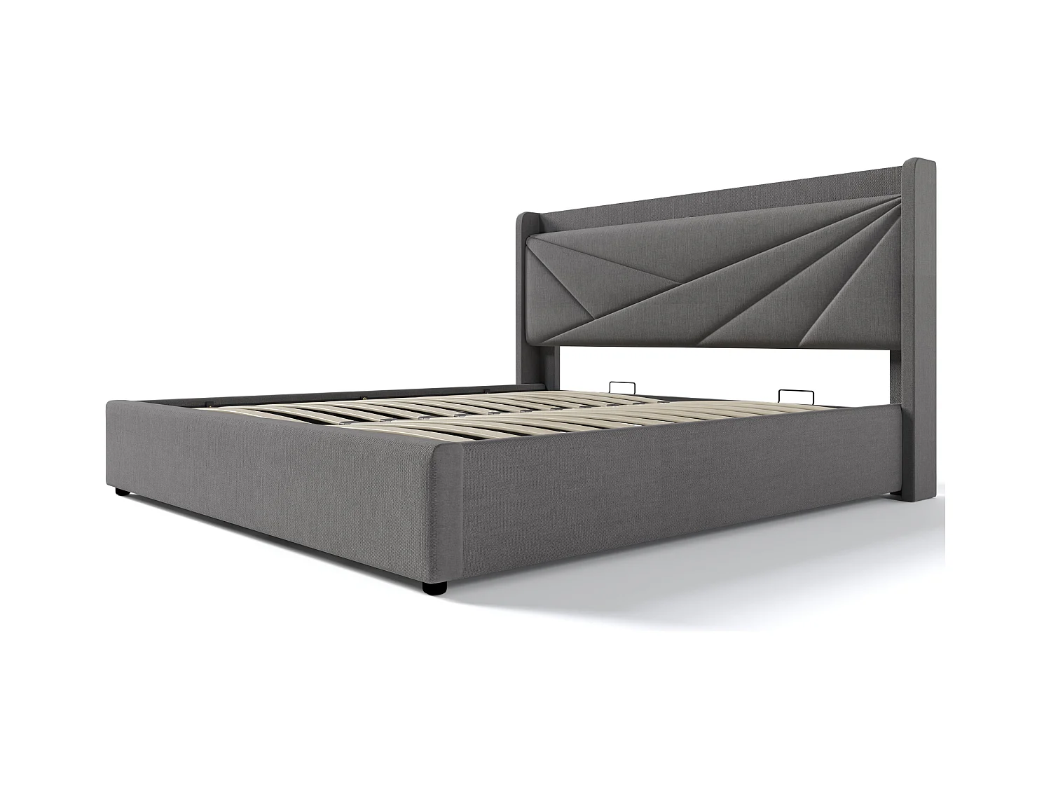 Bett mit Stauraum - 180x200 cm - Doppelbett mit USB Typ C Ladefunktion Kopfteil - Leinenmaterial - Grau
