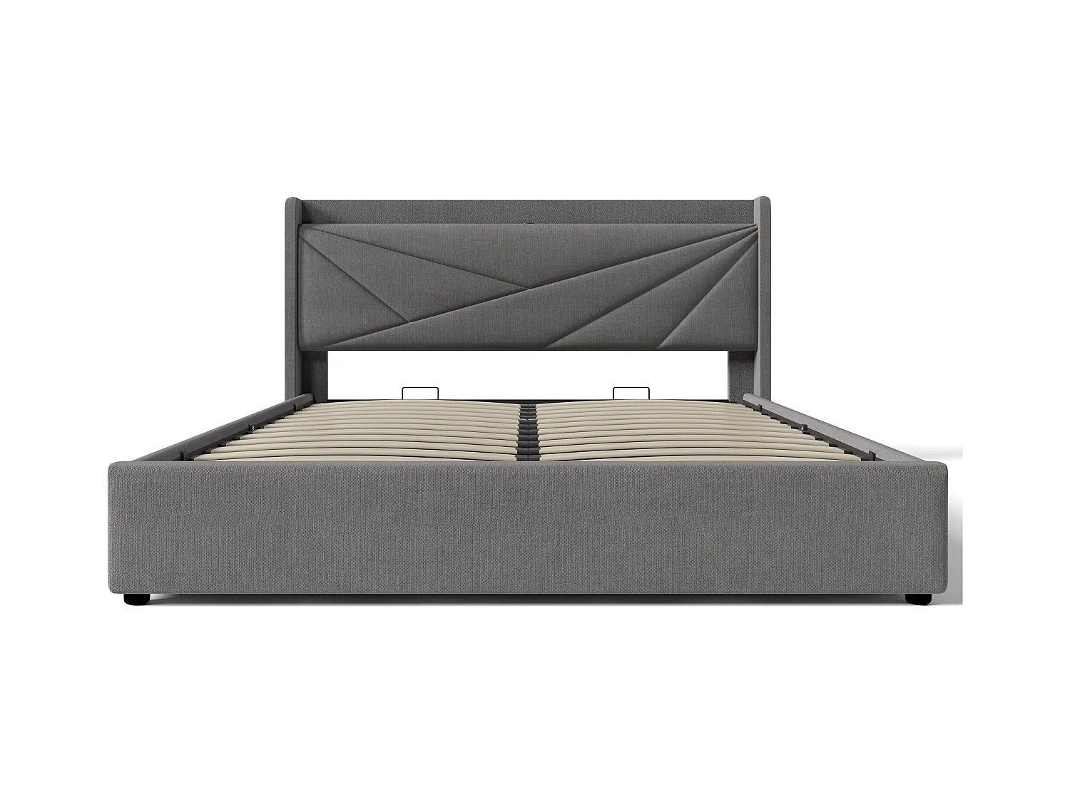 Bett mit Stauraum - 180x200 cm - Doppelbett mit USB Typ C Ladefunktion Kopfteil - Leinenmaterial - Grau