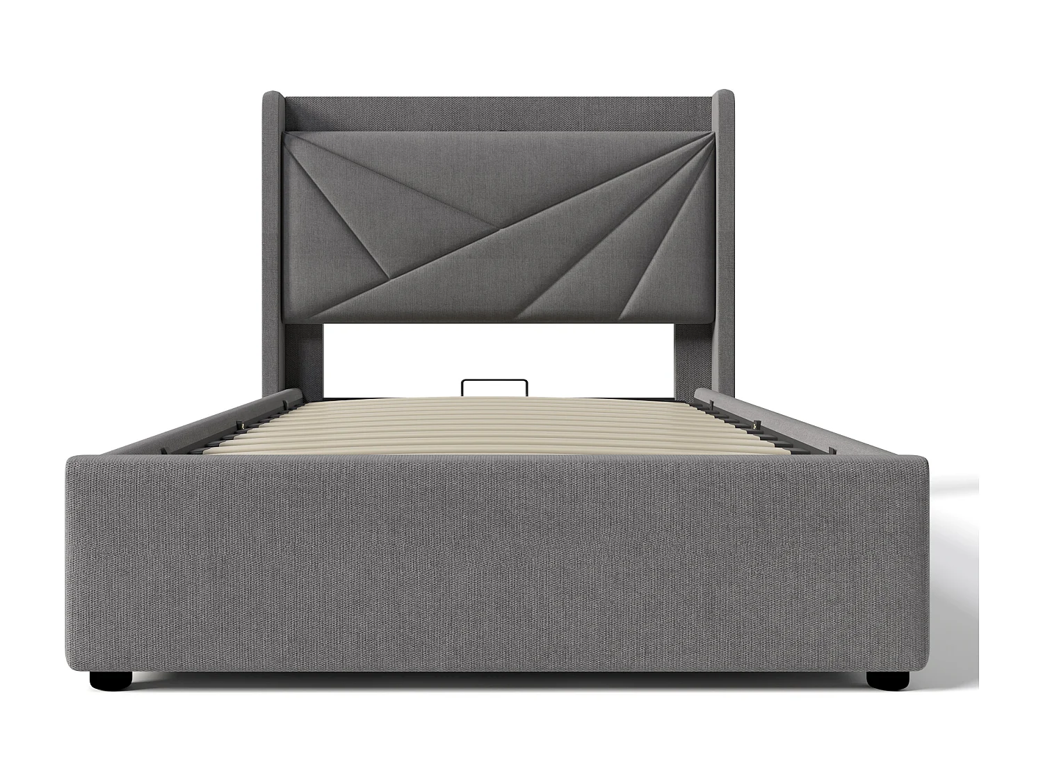 Lit avec rangement - 90x200 cm - Lit simple avec fonction de charge USB Type C, tête de lit - matière lin - gris