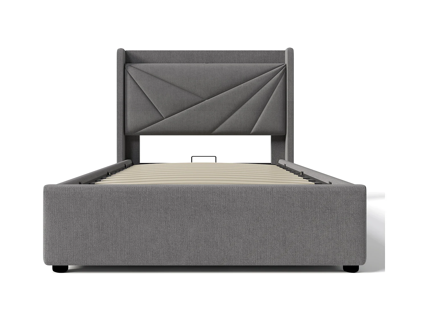 Bett mit Stauraum - 90x200 cm - Einzelbett mit USB Typ C Ladefunktion Kopfteil - Leinenmaterial - Grau