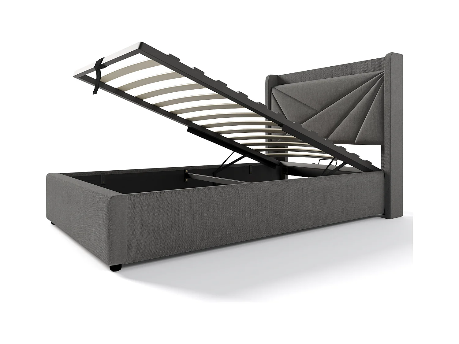 Bett mit Stauraum - 90x200 cm - Einzelbett mit USB Typ C Ladefunktion Kopfteil - Leinenmaterial - Grau