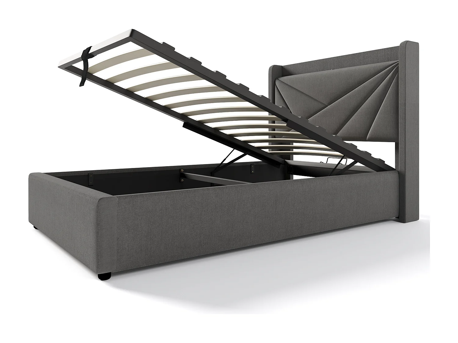 Lit avec rangement - 90x200 cm - Lit simple avec fonction de charge USB Type C, tête de lit - matière lin - gris