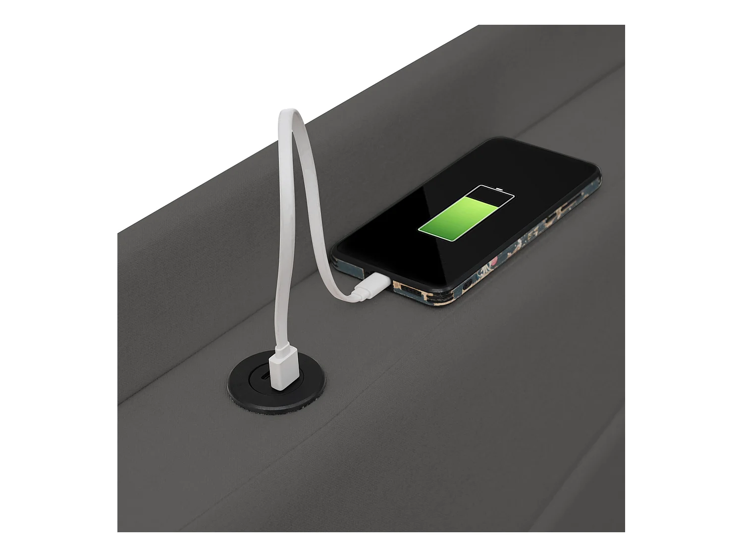 Bett mit Stauraum - 140x200 cm - Doppelbett mit USB Typ C Ladefunktion Kopfteil - Leinenmaterial - Grau