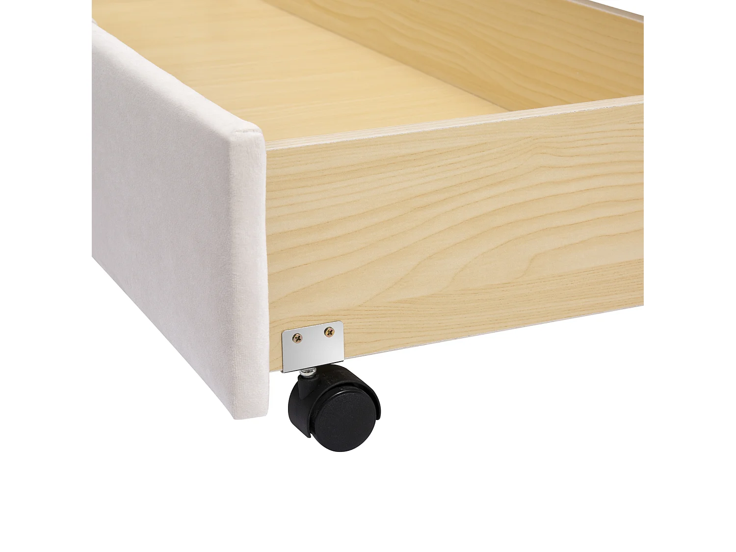 Lit double 140x200 cm - Lit tapissé avec sommier à lattes, dossier et grand tiroir - Tissu velours - Beige