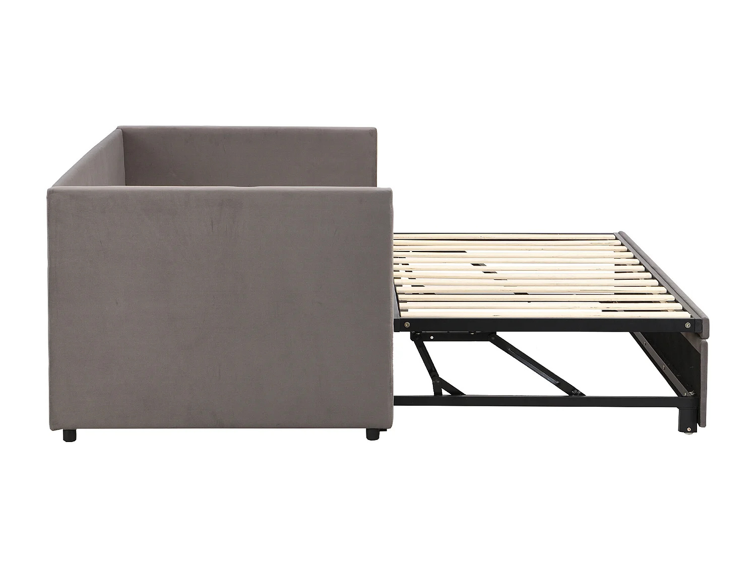 Lit gigogne 90/18x200 cm - Canapé convertible avec sommier à lattes - Tissu velours - Gris