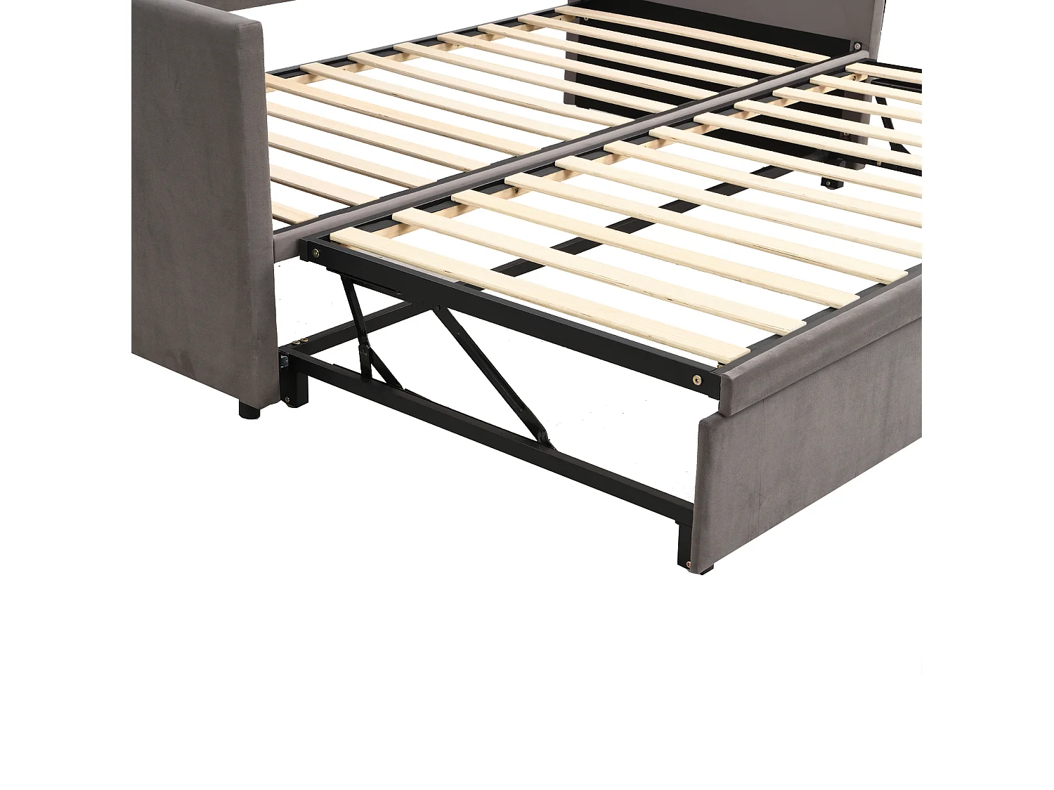 Lit gigogne 90/18x200 cm - Canapé convertible avec sommier à lattes - Tissu velours - Gris
