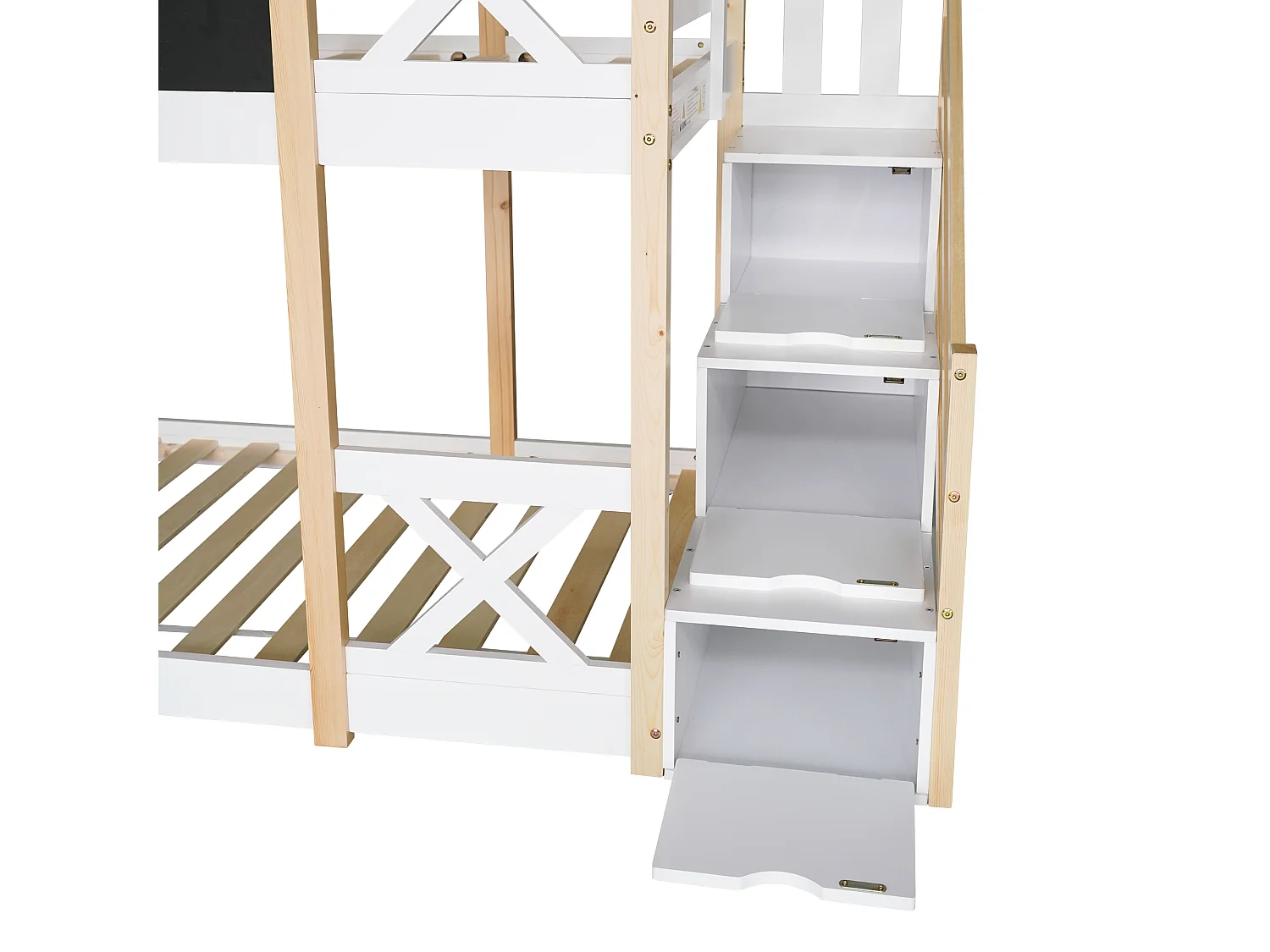 Etagenbett 90x200 cm - Kinderbett Baumhaus mit Schublade & Leiter, Rausfallschutz für 2 Kinder - Kieferholz - Natur & Weiß