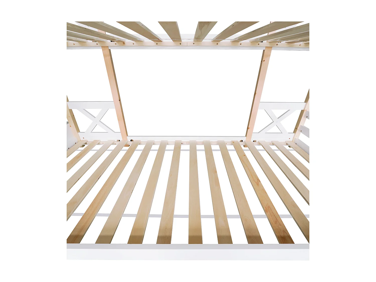 Etagenbett 90x200 cm - Kinderbett Baumhaus mit Schublade & Leiter, Rausfallschutz für 2 Kinder - Kieferholz - Natur & Weiß