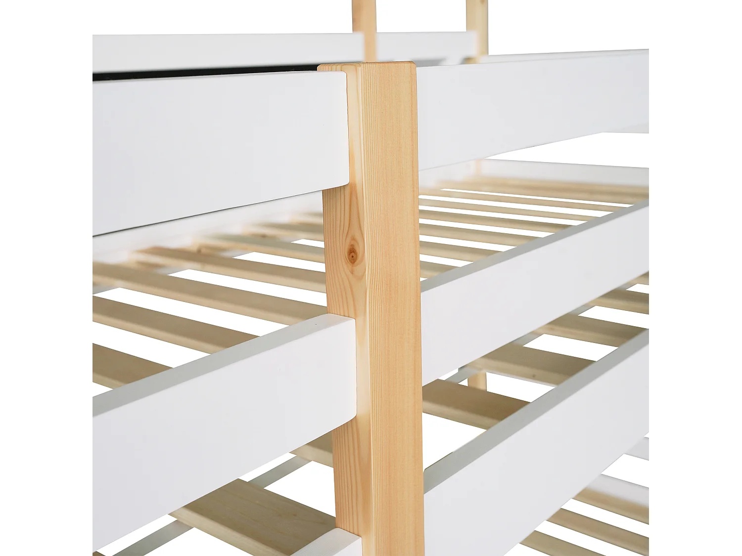 Etagenbett 90x200 cm - Kinderbett Baumhaus mit Schublade & Leiter, Rausfallschutz für 2 Kinder - Kieferholz - Natur & Weiß