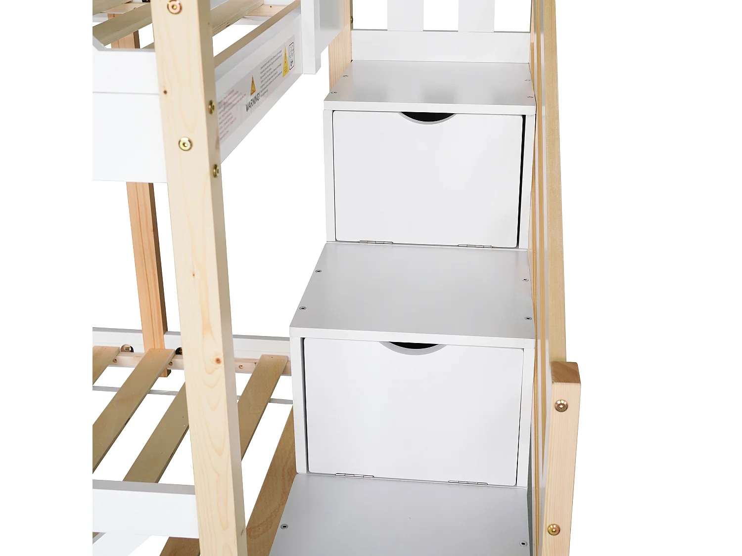 Etagenbett 90x200 cm - Kinderbett Baumhaus mit Schublade & Leiter, Rausfallschutz für 2 Kinder - Kieferholz - Natur & Weiß