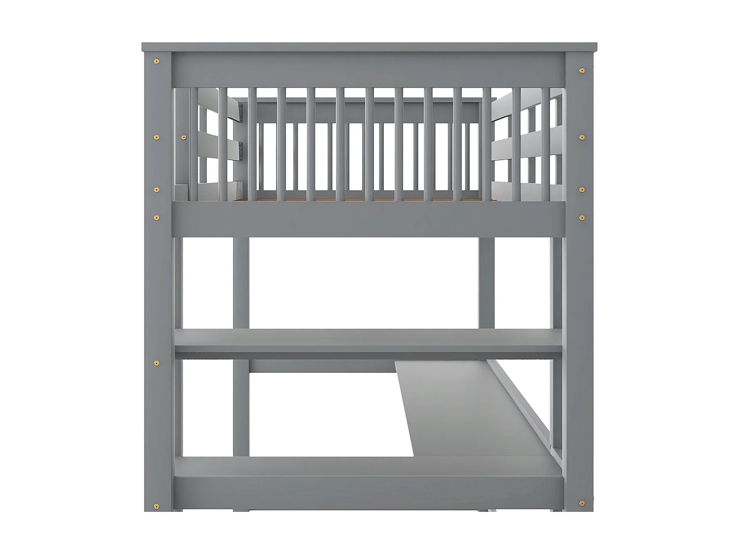 Kinderhochbett 90x200 cm - Holzbett mit Ablagefächern und Unterbettschreibtisch - Grau